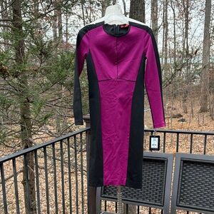 NWT Narciso Rodriguez colorblock Black mulberry Women's longsleeve Dress sz XS